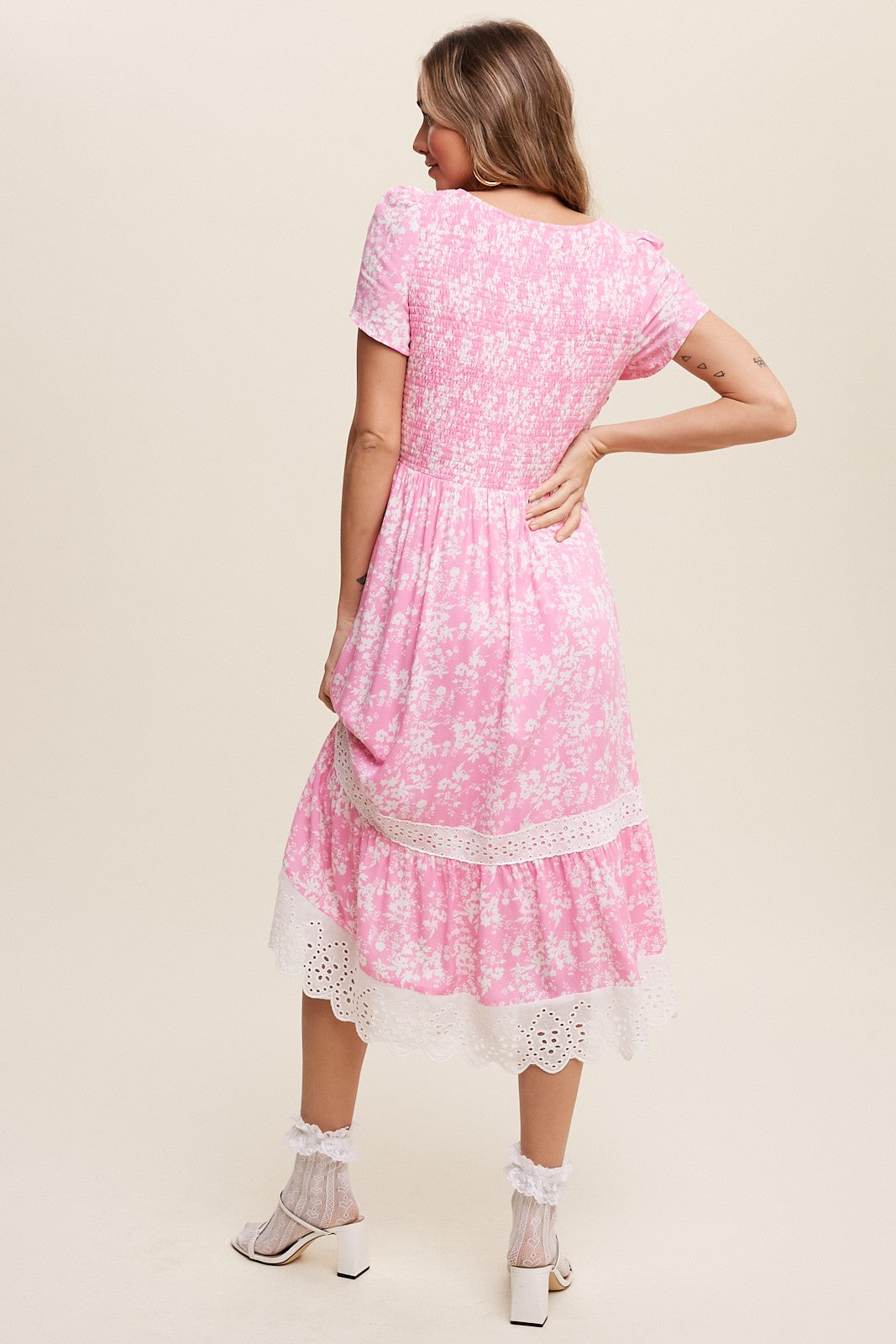 Little Details Flower Lace Trim Midi Dress