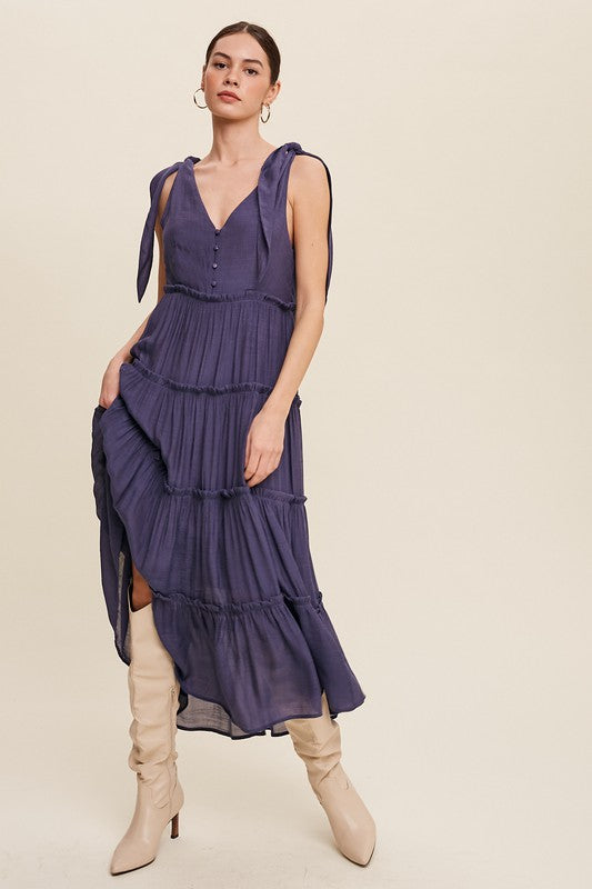 Blake V-Neck Tiered Midi Dress