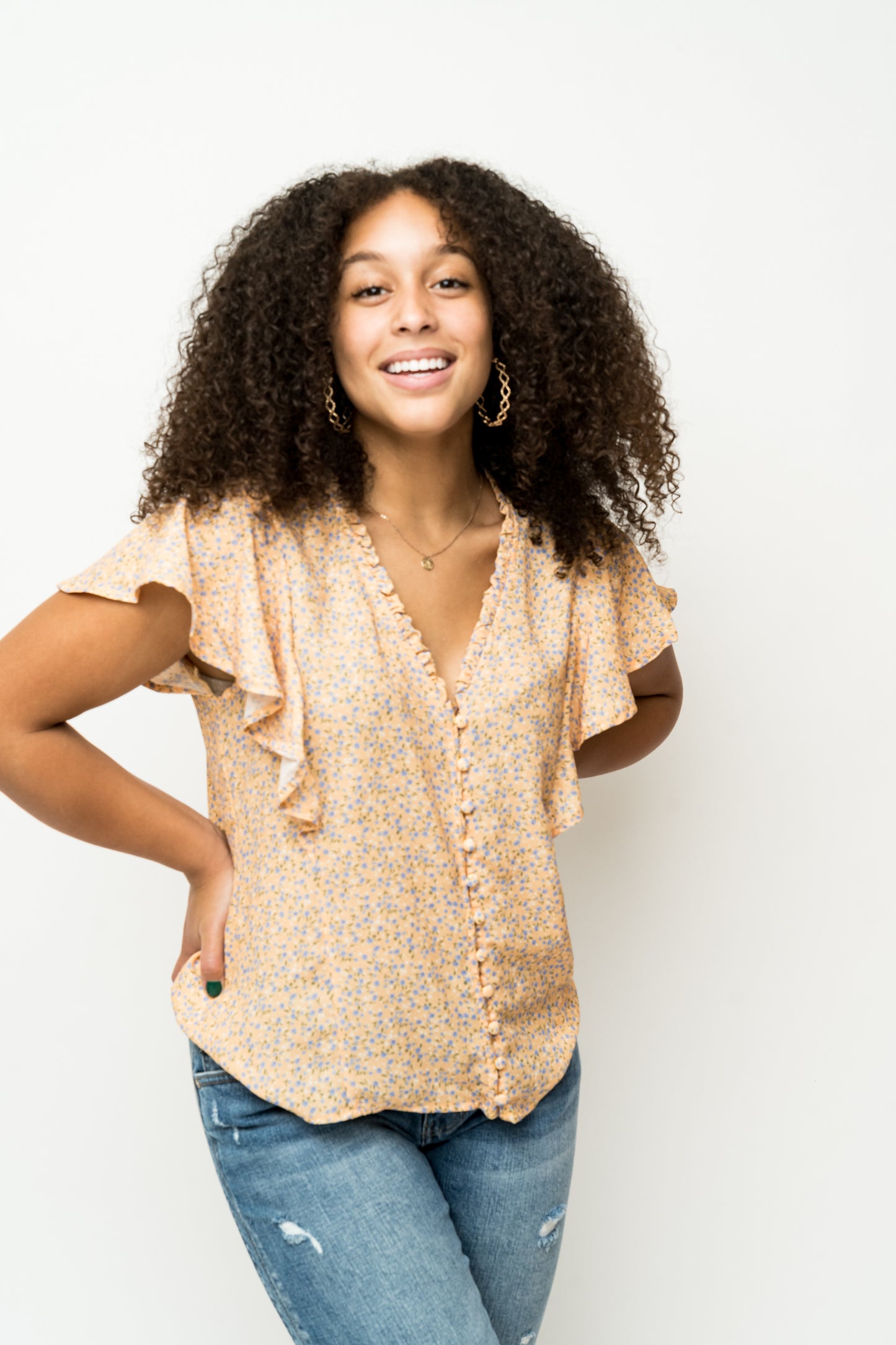 New Blossoms Ruffle Sleeve Top