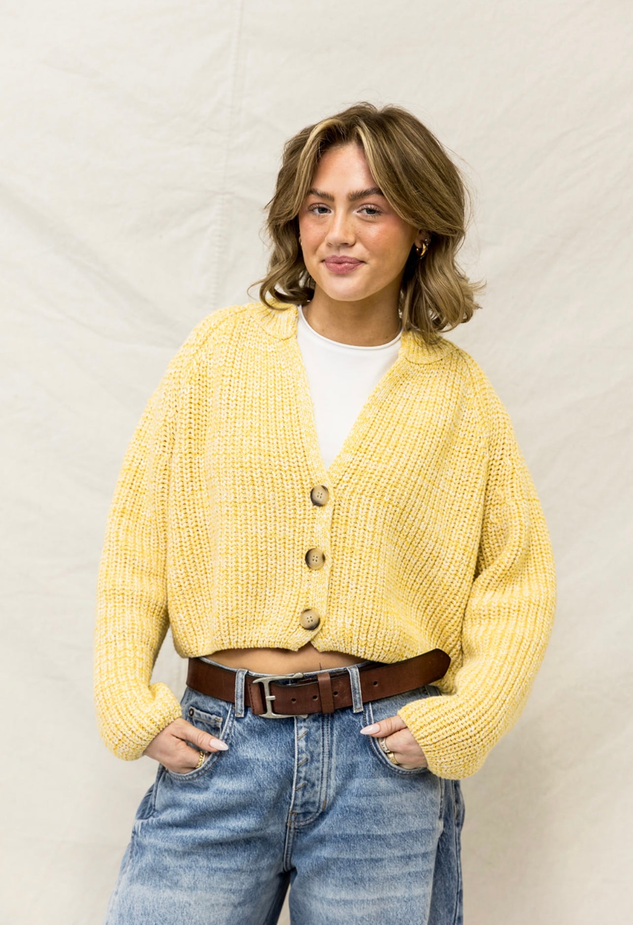 Hello Sunshine Half Buttoned Cardigan