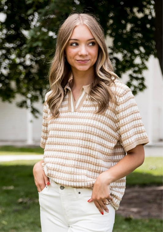 Danielle Textured Striped Collared Shirt