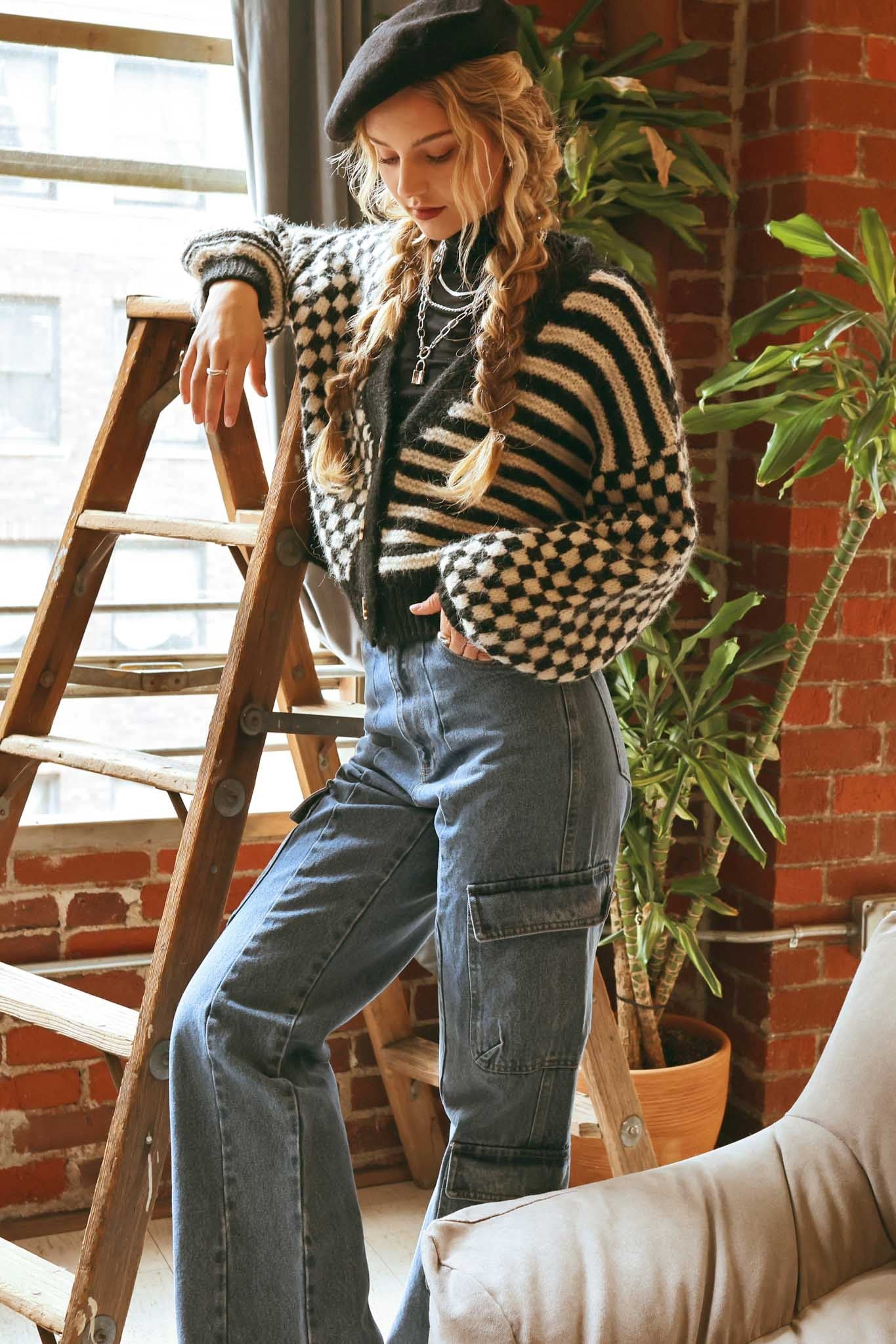 Blank Space Checkered + Striped Cardigan