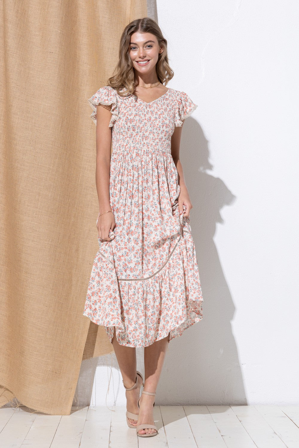 Dainty Floral Smocked Ruffle Dress