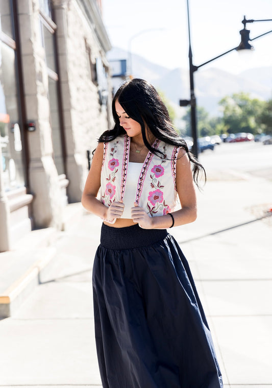 Fall Floral Embroidered Vest