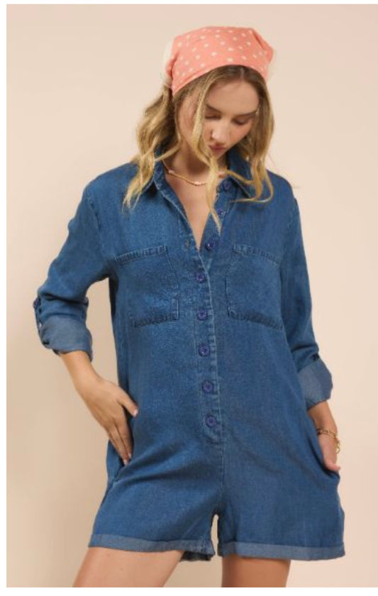 Layla Buttoned Denim Romper