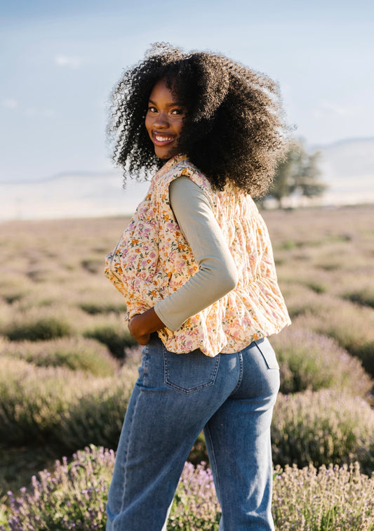 Dainty Floral Quilted Puffer Vest