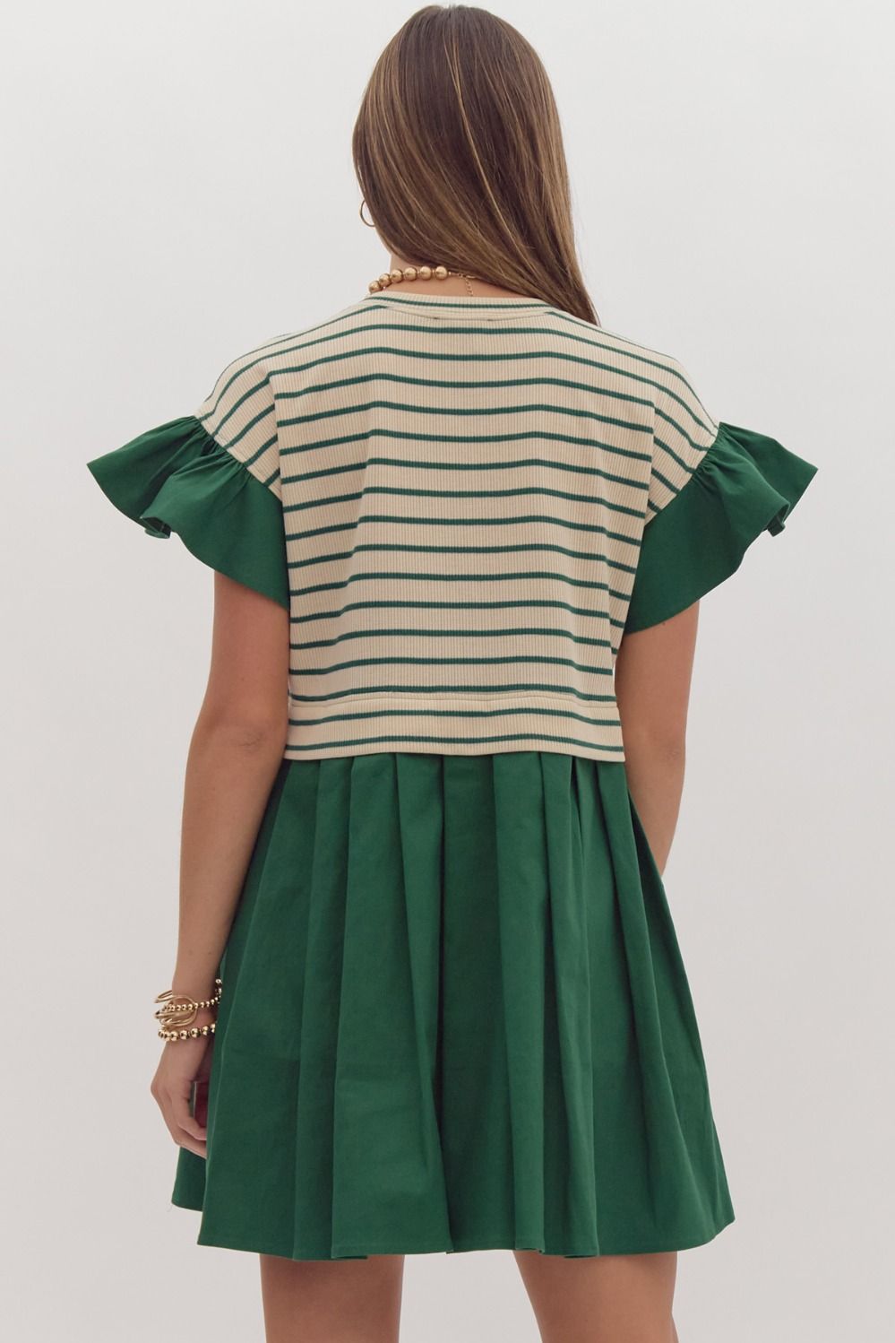 Giselle Striped Ruffle Sleeve Pleated Mini Dress