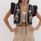 Lena Ruffle Sleeve Embroidered Vest