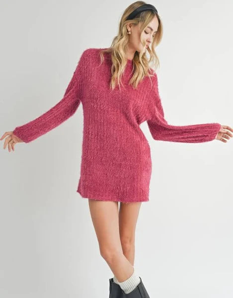 Nora Mock Neck Balloon Sleeve Sweater Dress