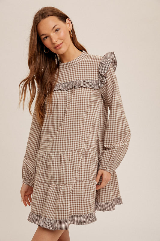 Charlie Ruffle Trim Puff Sleeve Tiered Dress