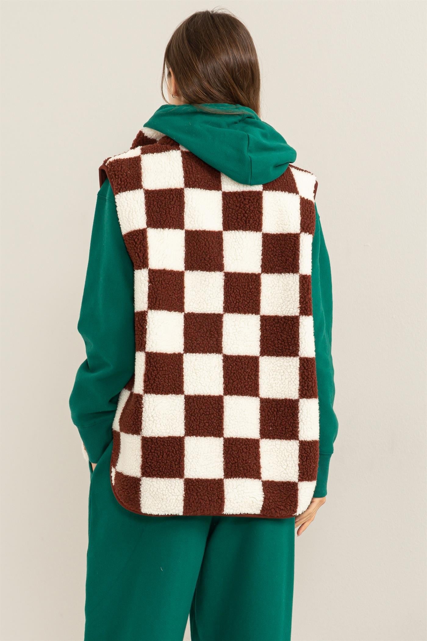 Lets Check Out Checkered Sherpa Vest