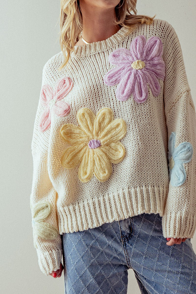 Daisy Floral Oversized Knit Sweater