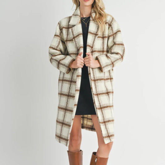 Ella Plaid Long Open Front Coat