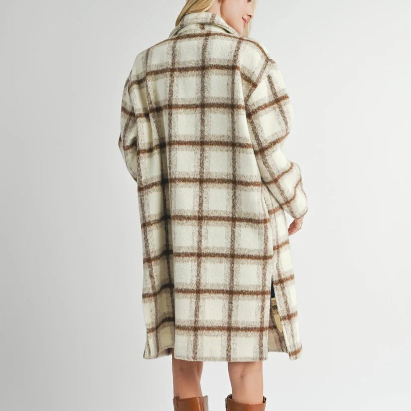 Ella Plaid Long Open Front Coat