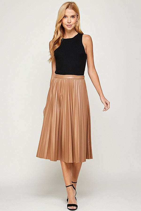 Live a Little Faux Leather Pleated Skirt