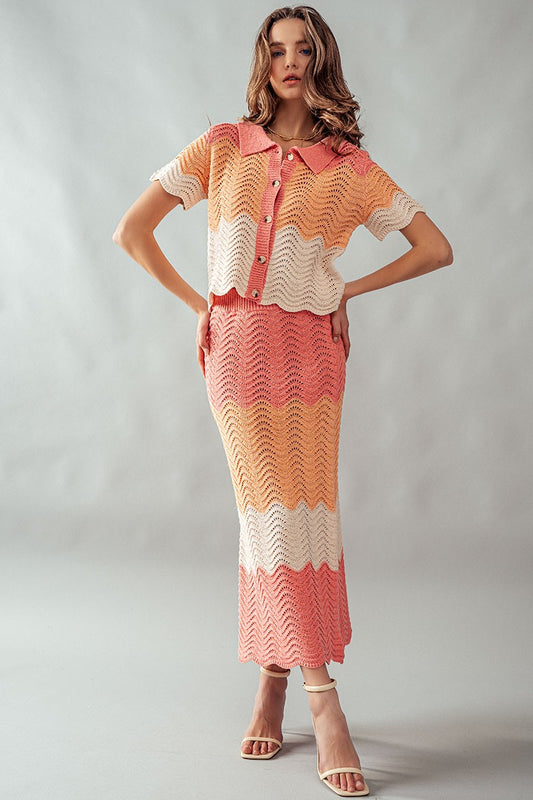 Lynna Wavy Crochet Knit Maxi Skirt