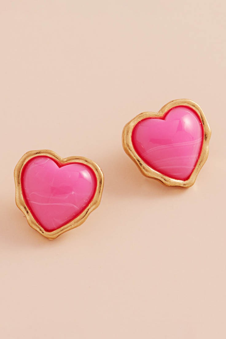 Puff Heart Gold Earrings