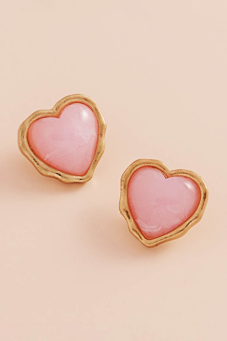 Puff Heart Gold Earrings