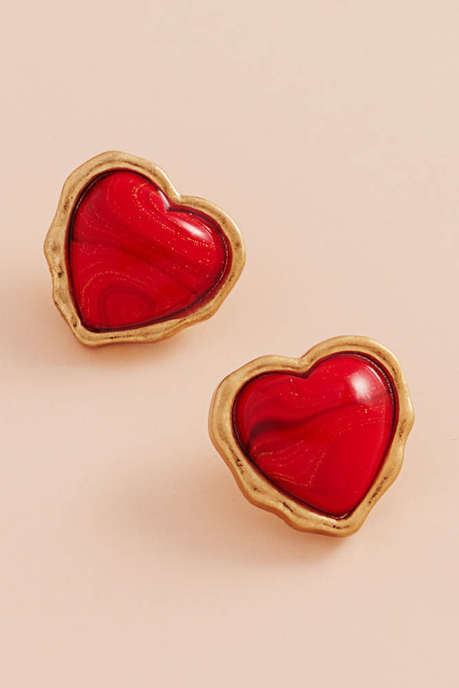 Puff Heart Gold Earrings