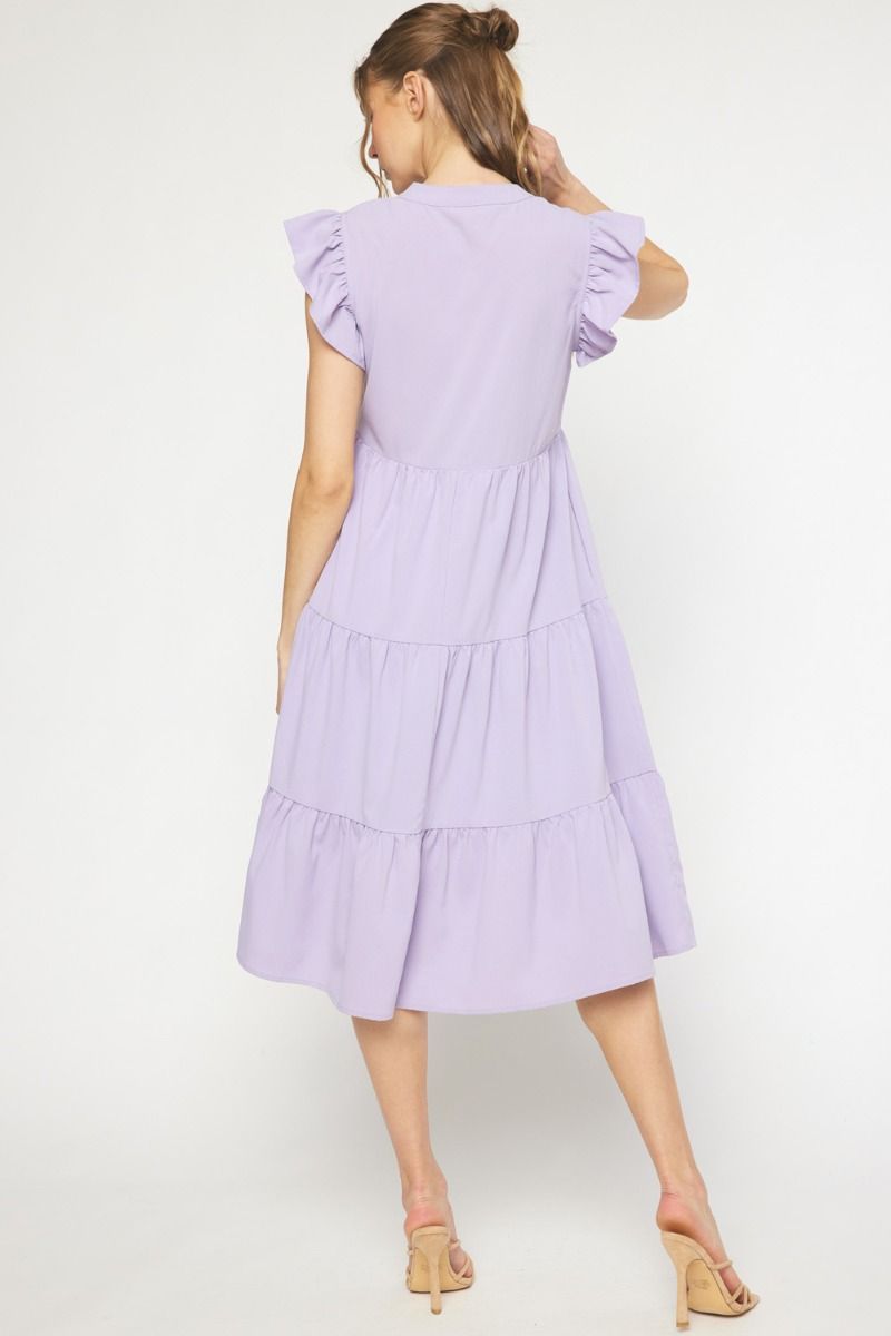 Rachel Ruffle Sleeve Tiered Midi Dress