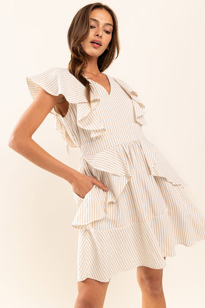 Sweetest Style Striped Ruffle Sleeve Dress