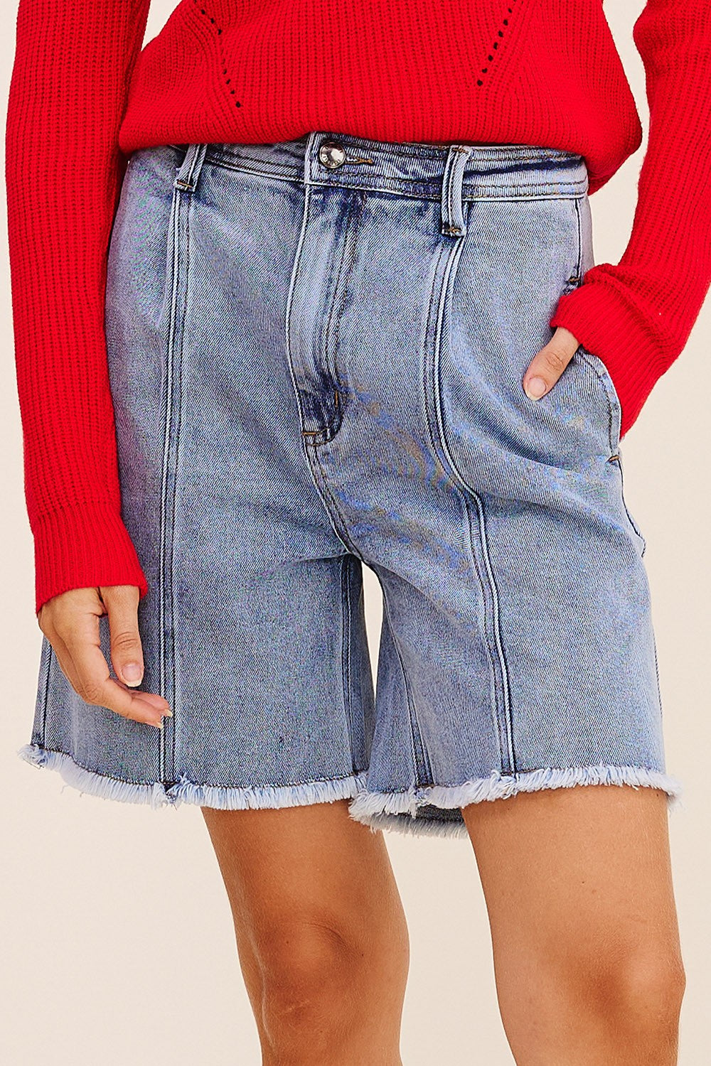 OUT FOR ADVENTURE A-LINE DENIM SHORTS