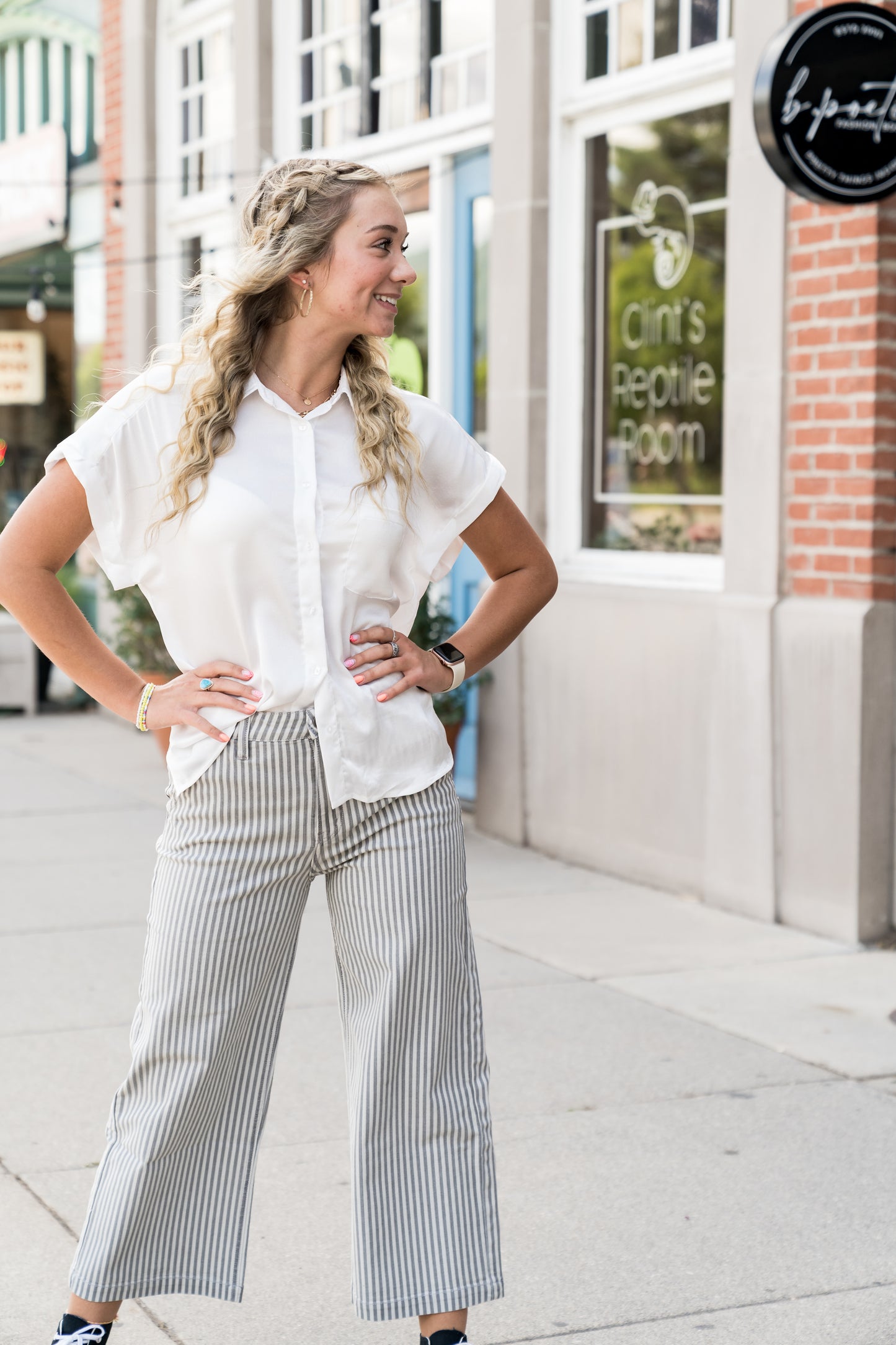 Good Luck Charm Short Sleeve Button-Up Top