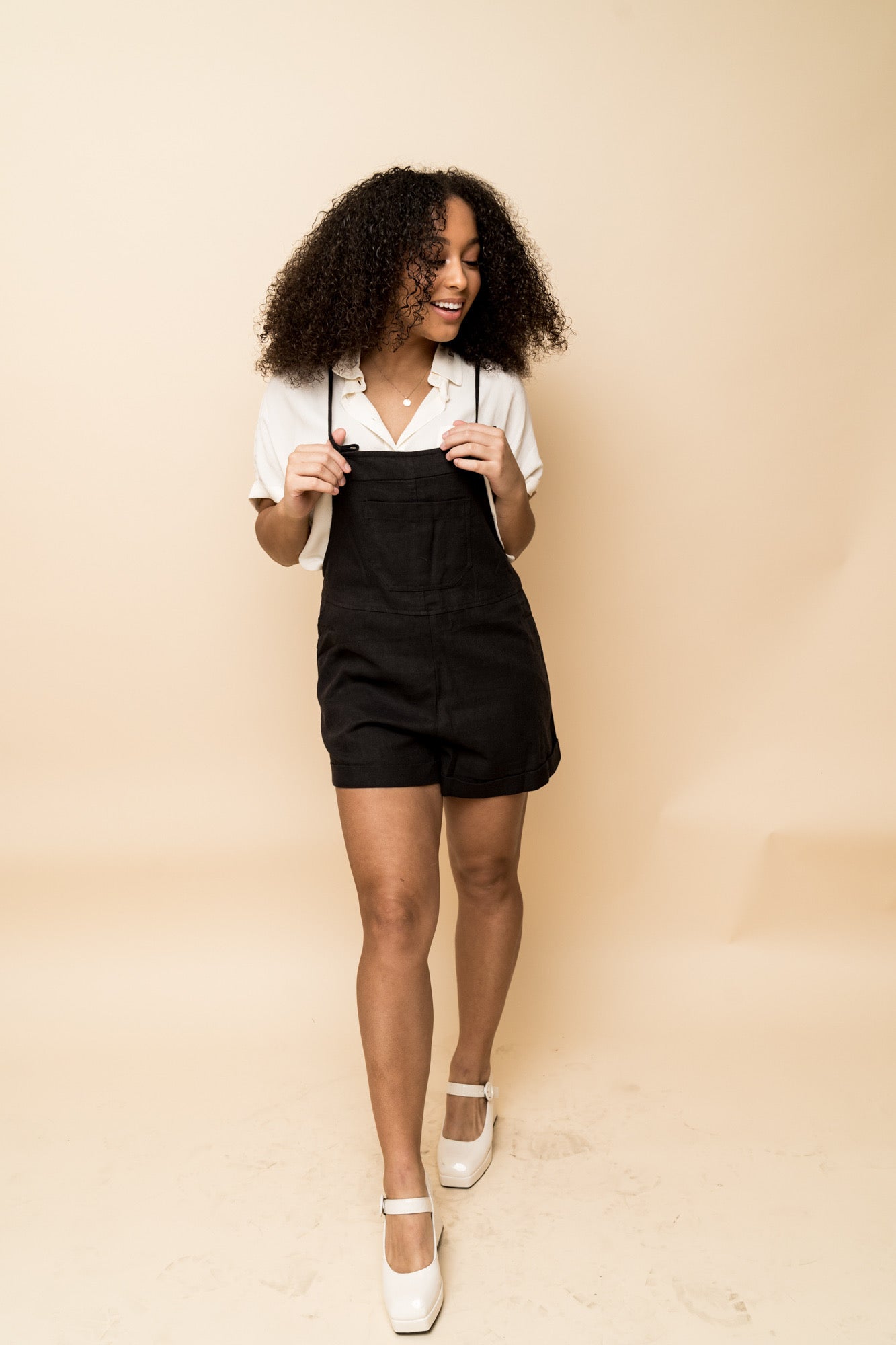 Black Casual Cutie Overall Shorts