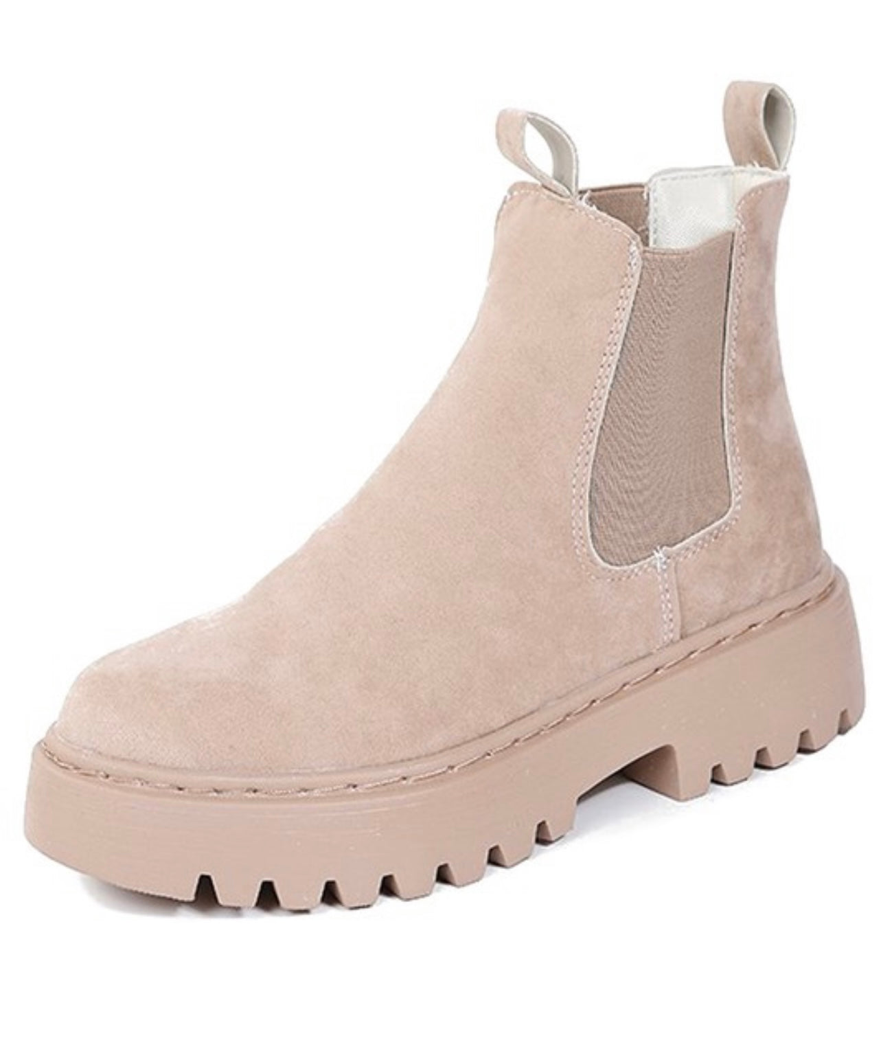 Taupe Slip On Faux Suede Ankle Booties